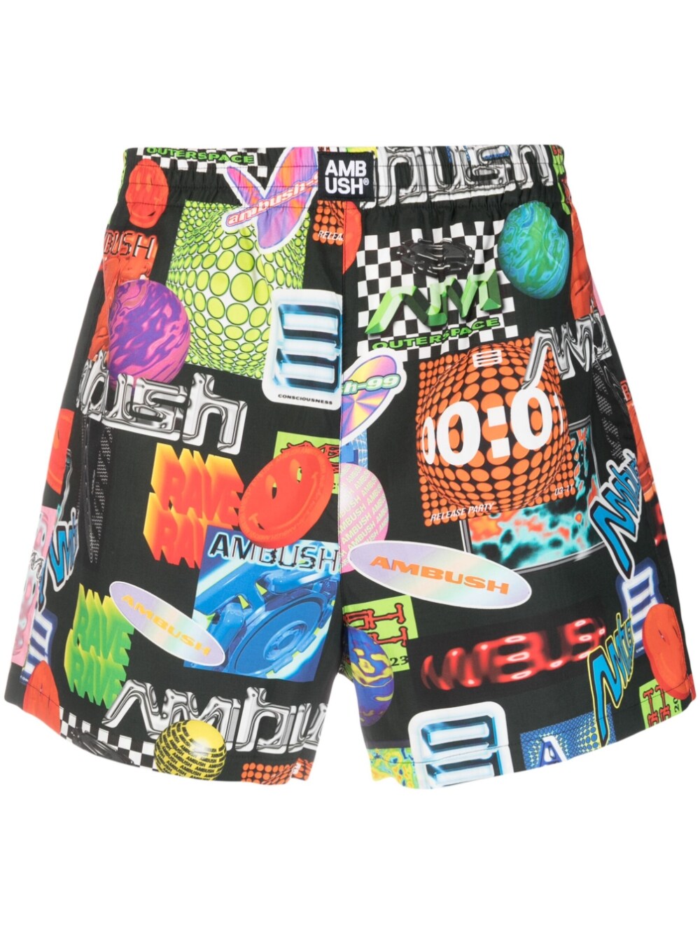 All-Over Graphic Print Shorts — Black