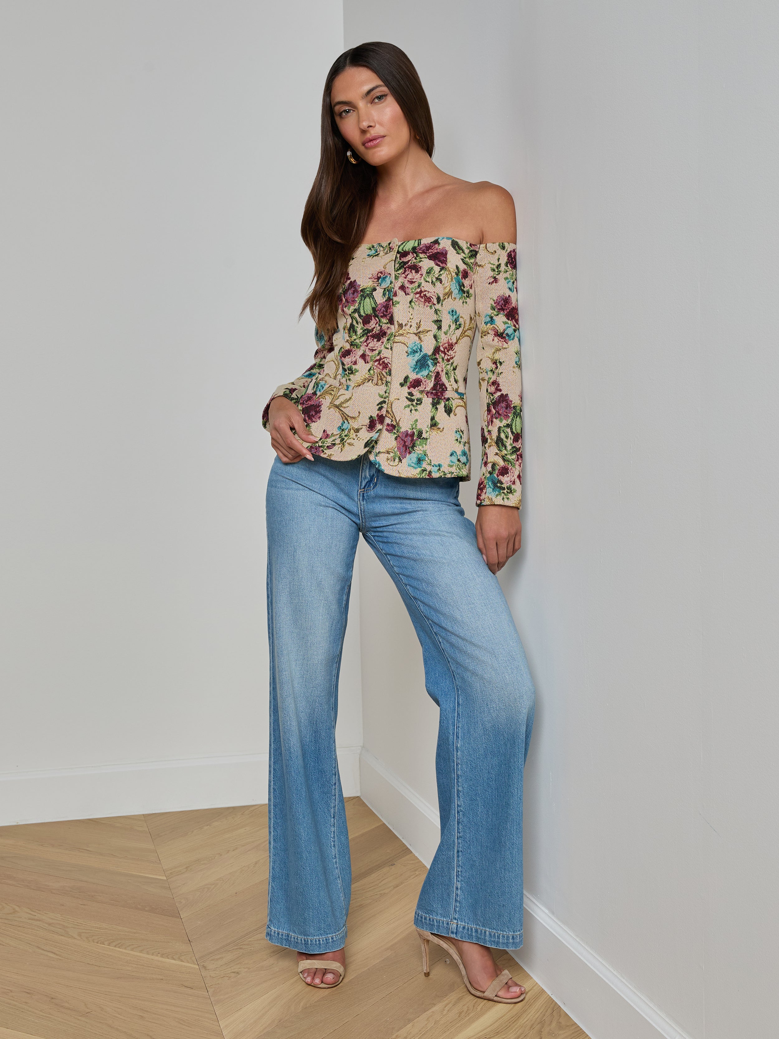 Alice Blazer Top In Multi Floral Tapestry