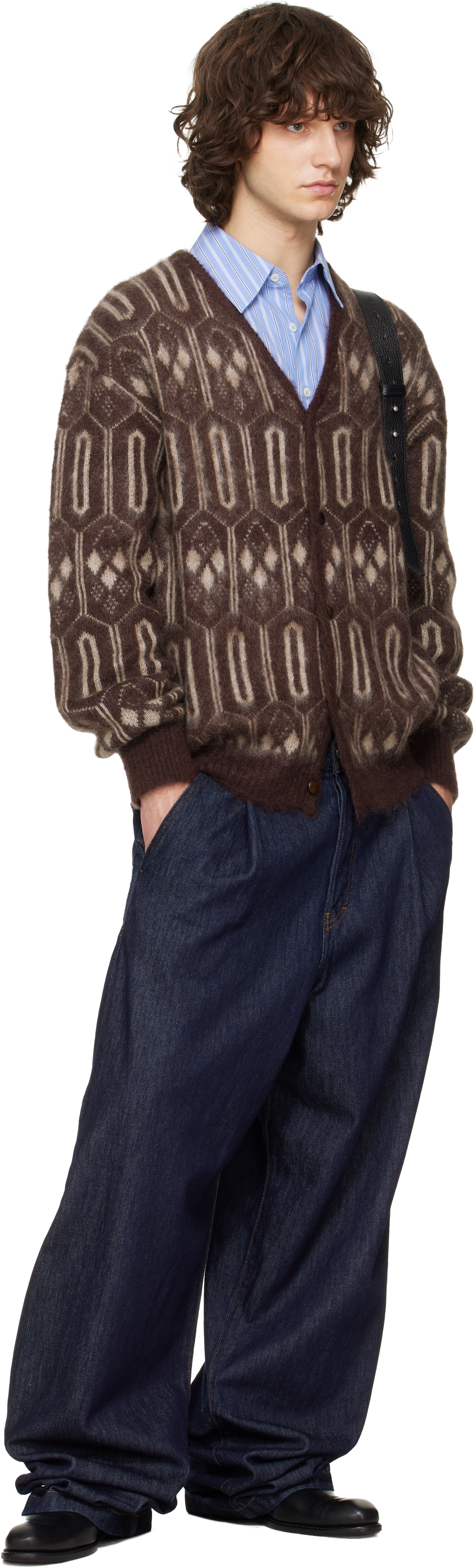 Burgundy Mohair Geometric Cardigan