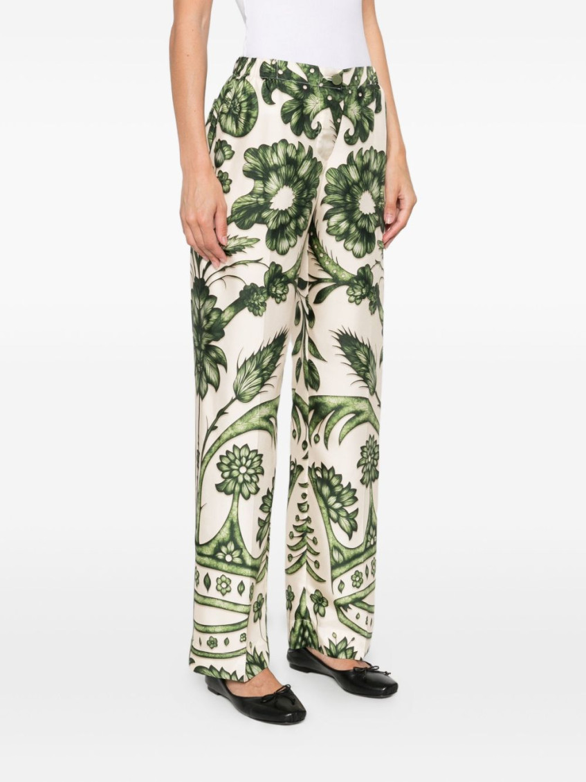 Green Printed Silk Trousers