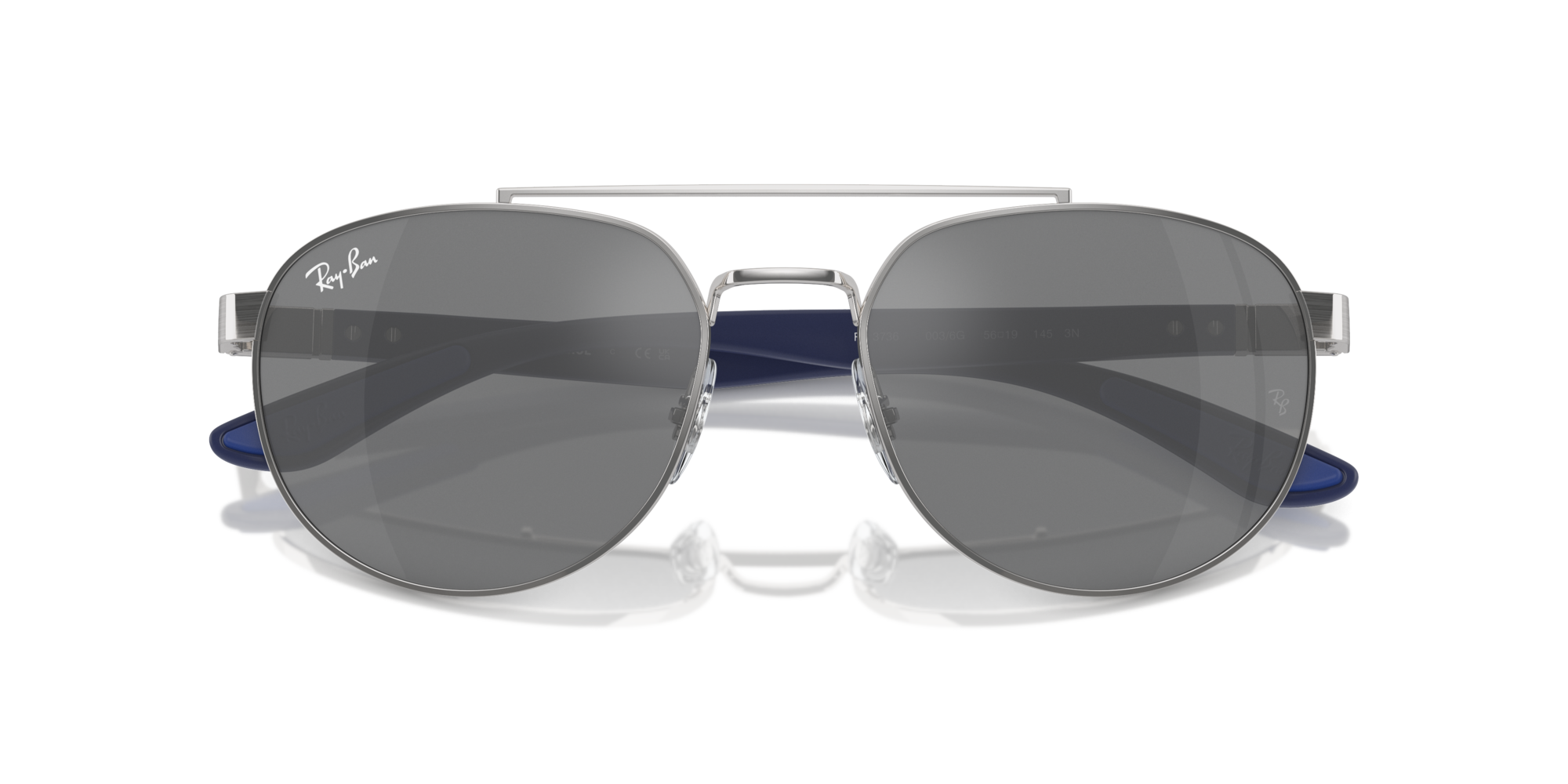 Ray - Ban Unisex Ray - Ban RB3736 003/6G Sunglasses Metal Silver Grey Geometric Normal Mirror