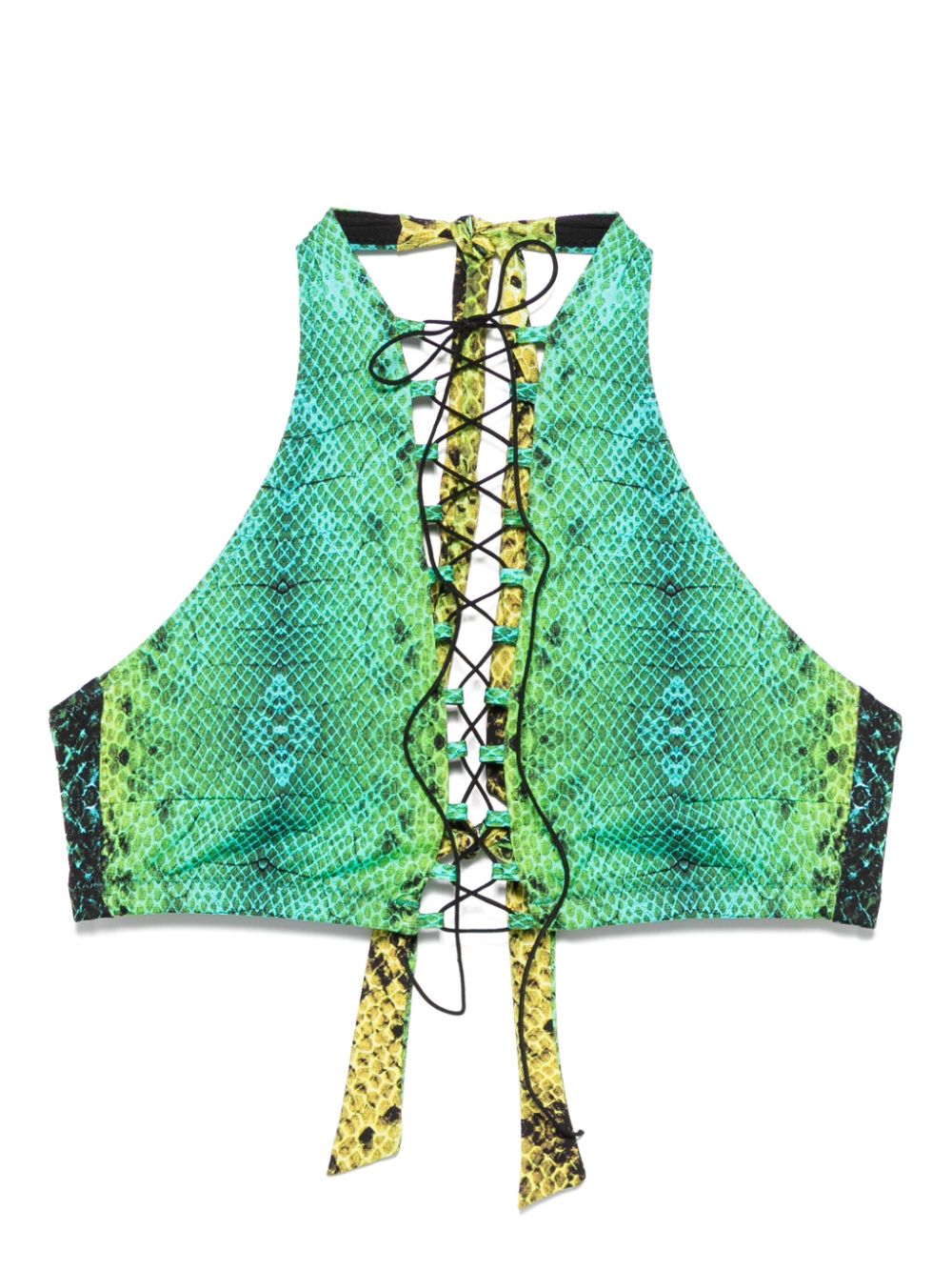 Snake-print bikini top - Green