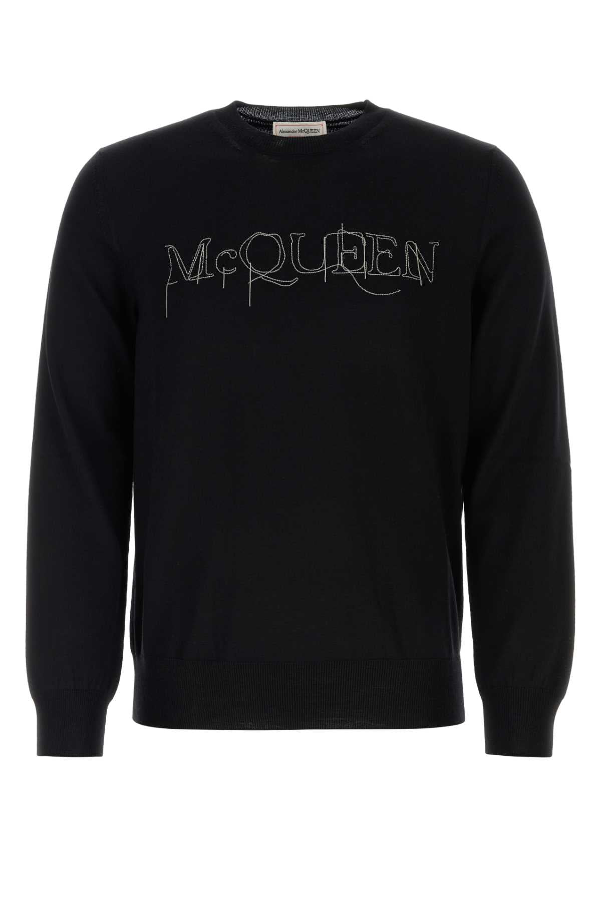 Logo-Embroidered Wool Sweater — Black