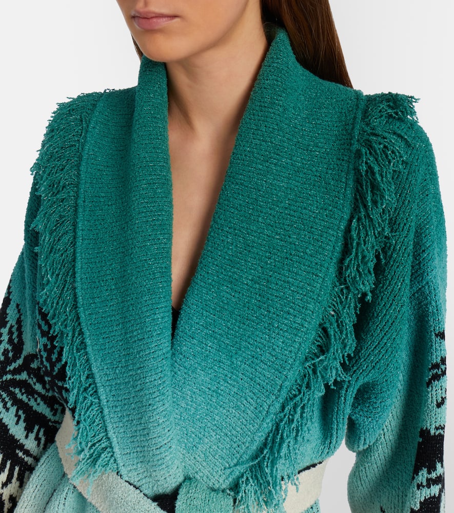Wave Bloom fringed cotton-blend jacquard cardigan