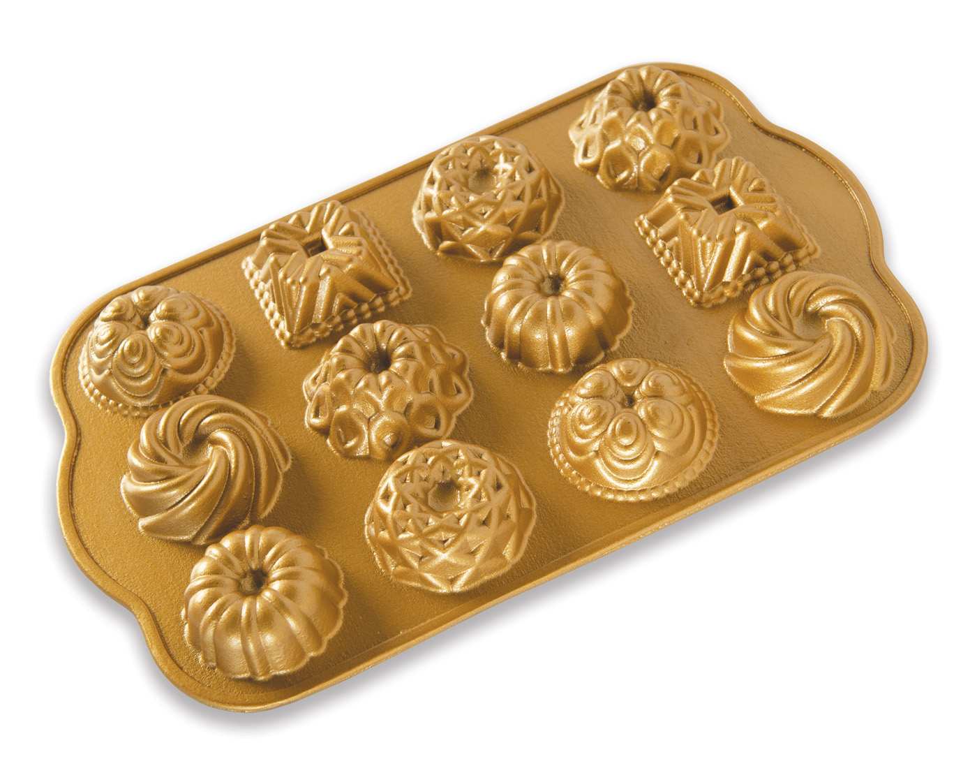 Cast Aluminum Bundt Charms Pan, 12 Cavity, Gold