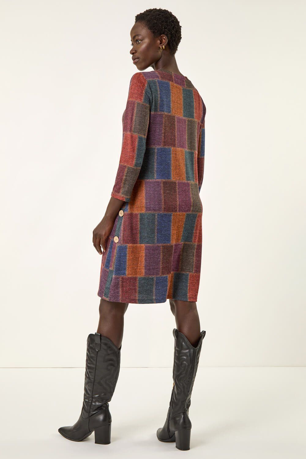 Patchwork Button Swing Dress