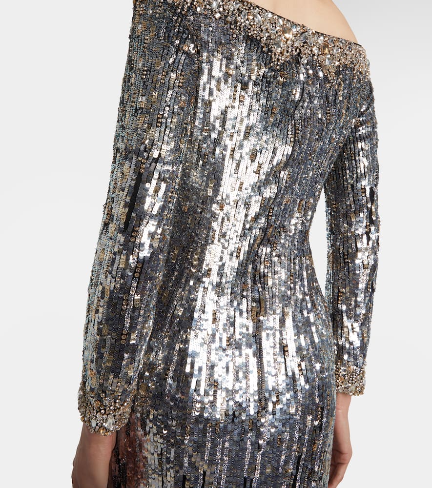 Marine sequined off-shoulder gown