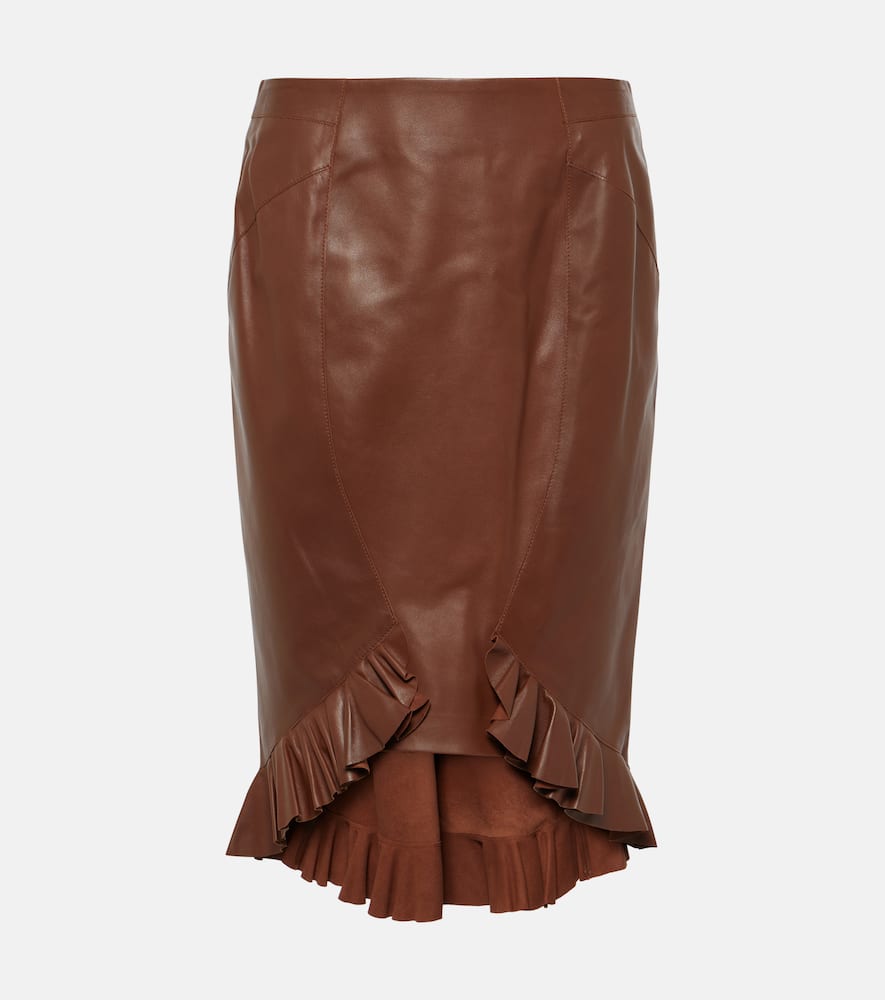 Ruffled leather midi skirt