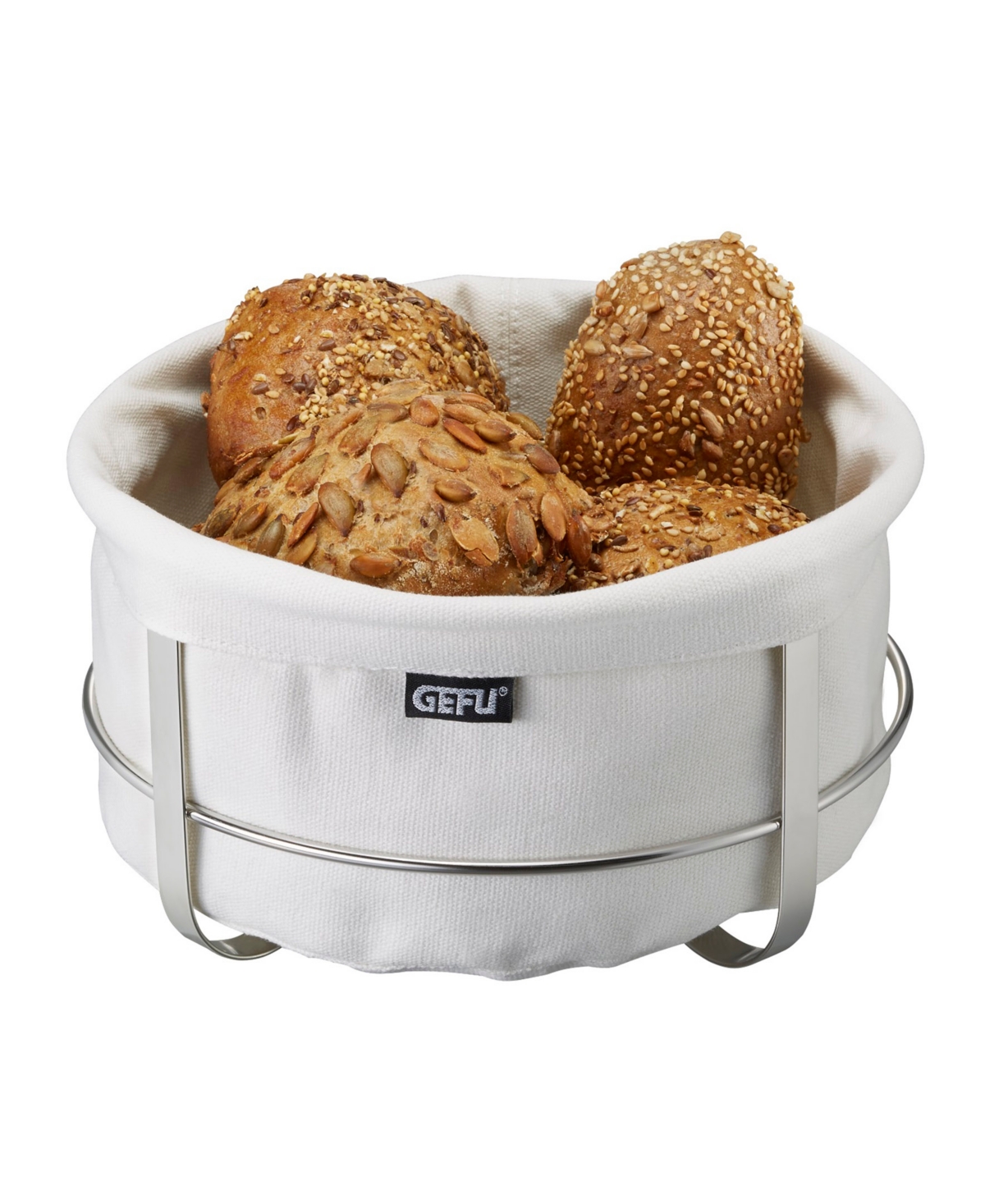 Stainless Steel and Cotton White Bread Basket - White