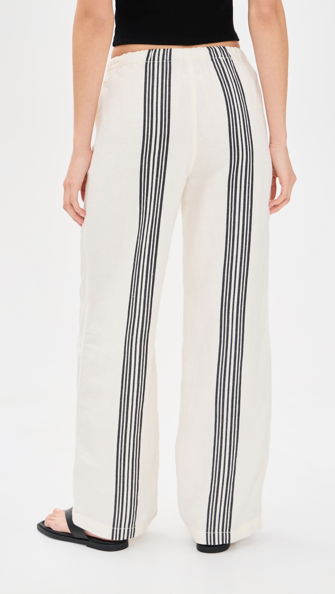 Pull-On Linen Pants Bold Placement Stripe Black