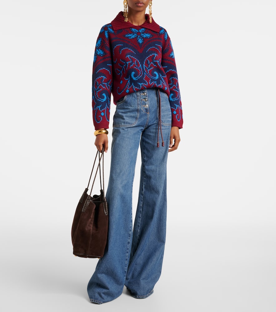 Paisley wool jacquard polo sweater