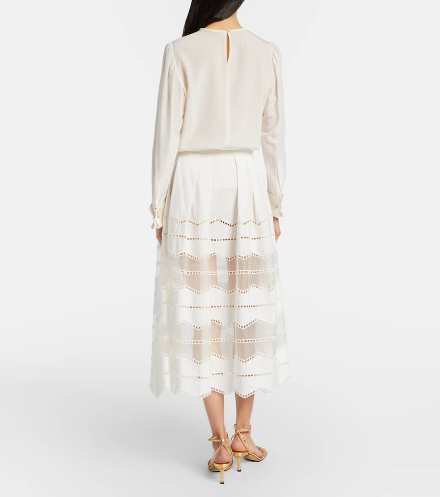 Organza-trimmed cotton midi skirt