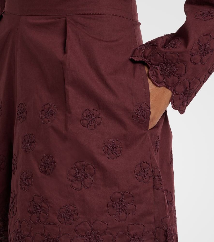 Embroidered floral cotton poplin shorts