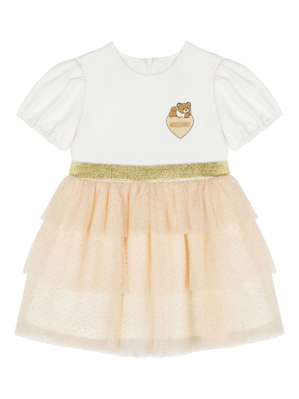 Teddy Bear-print ruffle dress - White