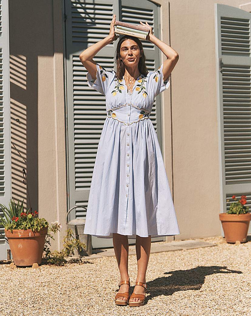 Monsoon Marisol Lemon Stripe Midi Dre