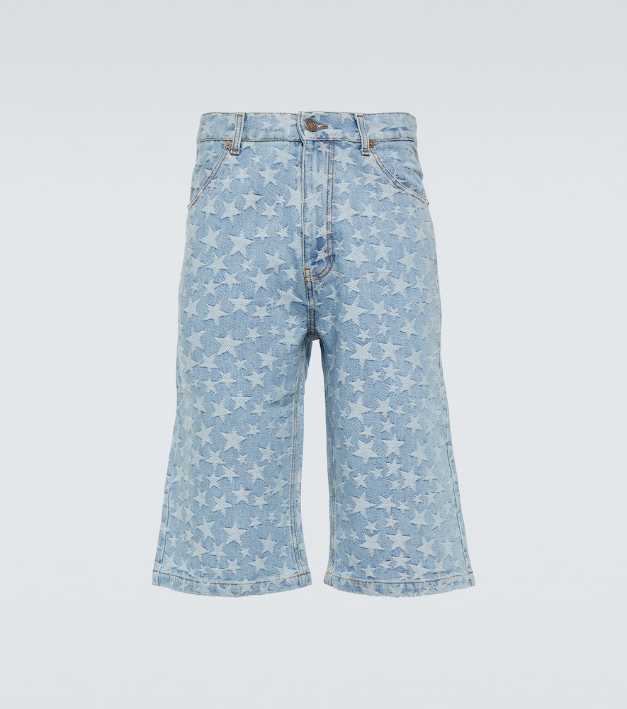 Jacquard cotton denim shorts