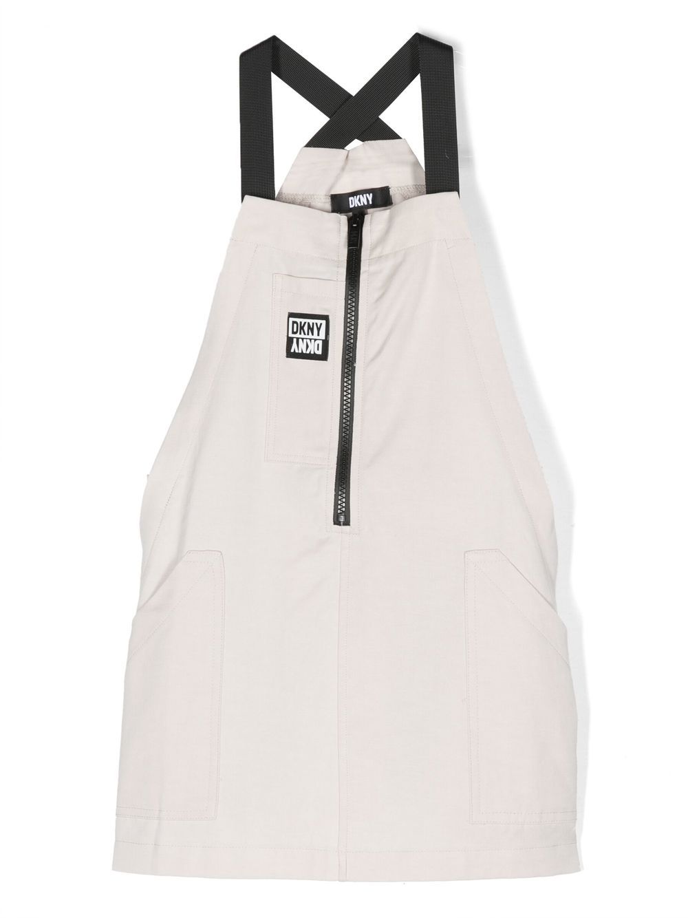 Logo-patch pinafore dress - Neutrals