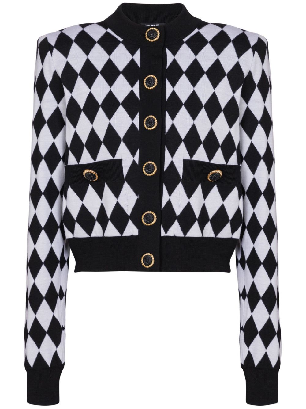 Diamond-intarsia wool cardigan - White