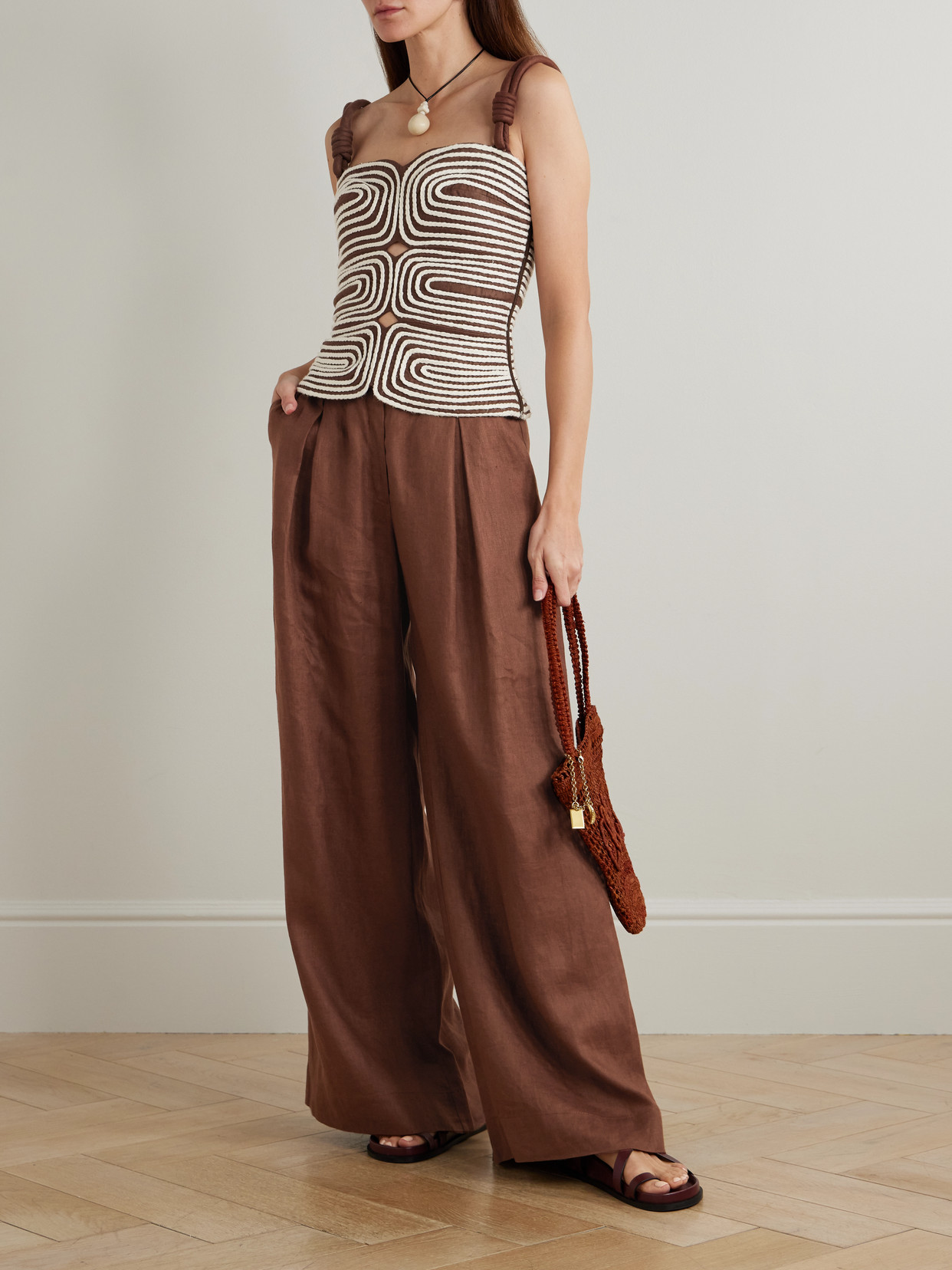 Desperate Pleated Linen Wide-leg Pants - Brown