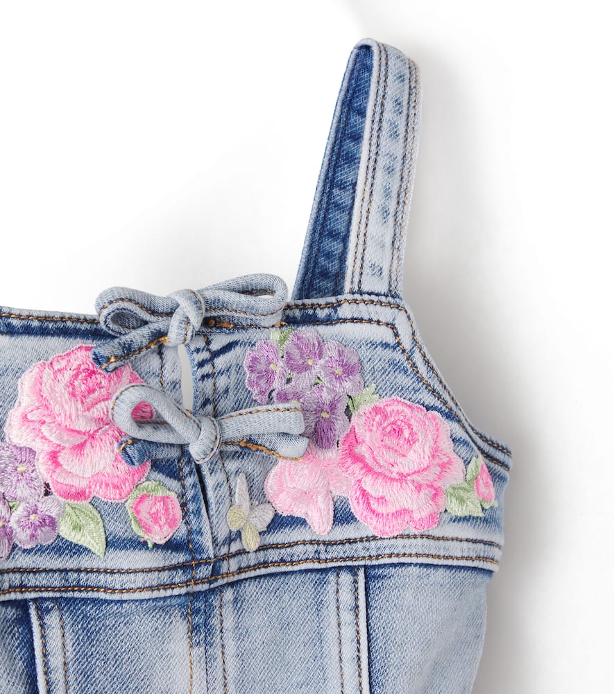 Embroidered denim romper