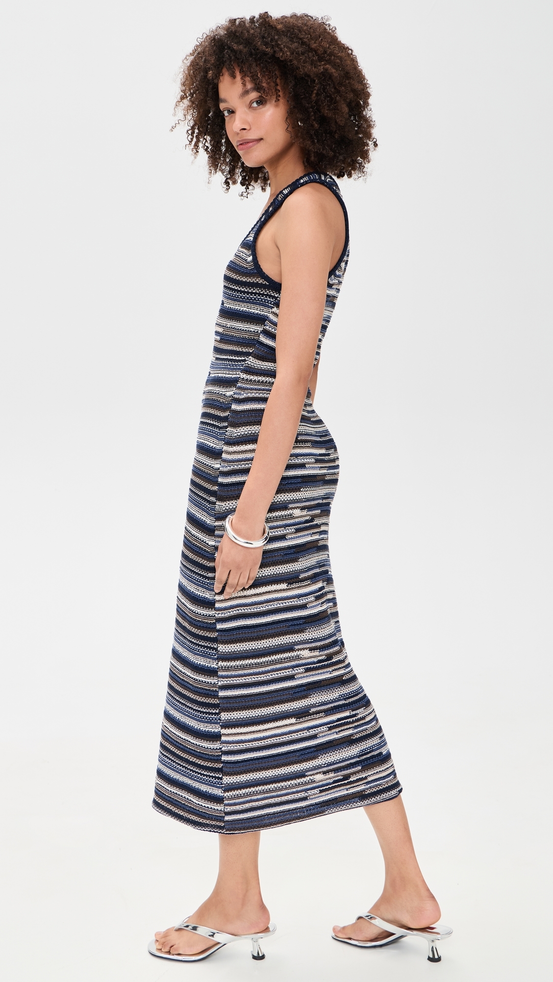 Zinah Knit Dress In Linen Dry Rib Navy Multi