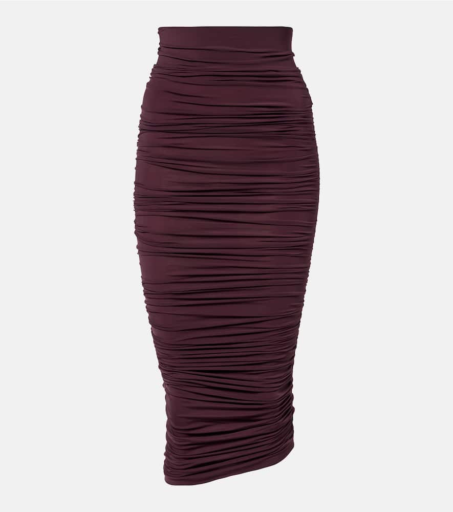 Draped sheer high-rise midi skirt