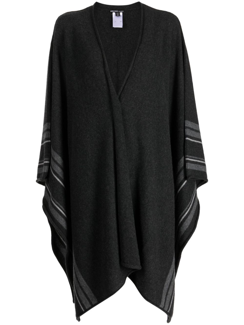 Striped cashmere poncho - Black
