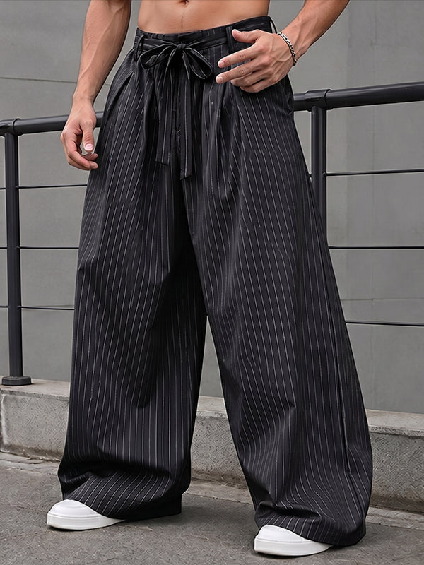Men's High-Street Japanese Harajuku Pinstripe Wide-Leg Pant SKUL75700 - Black / S