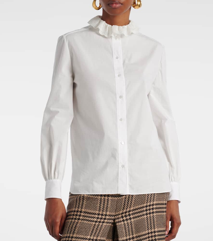 Lace-trimmed cotton poplin blouse