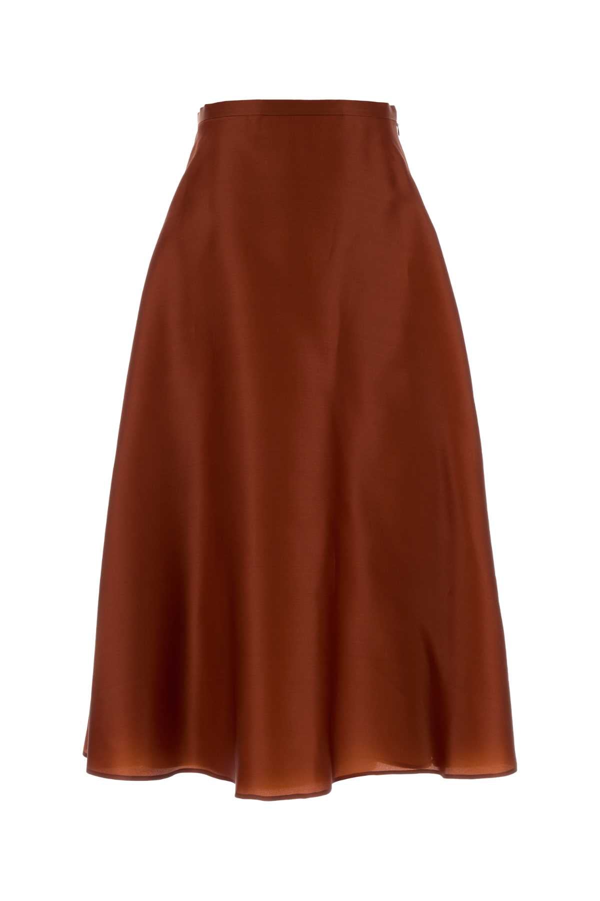 Silk A-Line Skirt — Brown