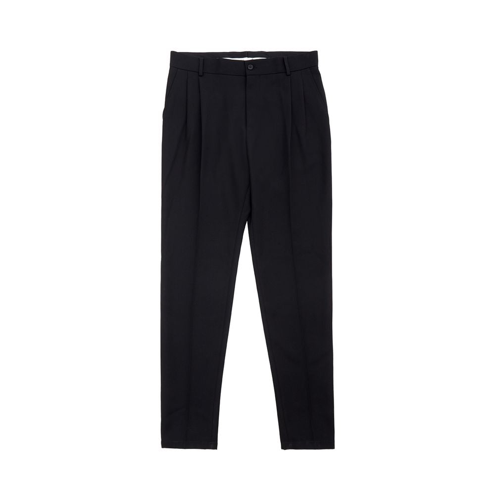 High-Waist Wool-Blend Trousers — Black
