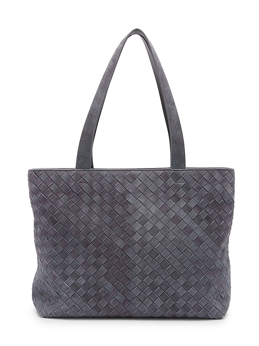 Men's Small Intrecciato Suede Zip Tote Bag - Cloudy