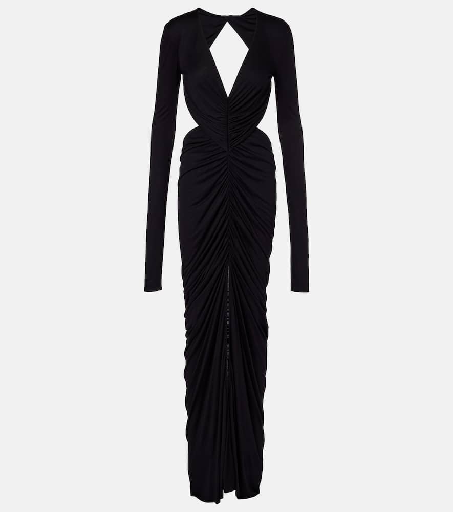 Poppy ruched open-back jersey gown