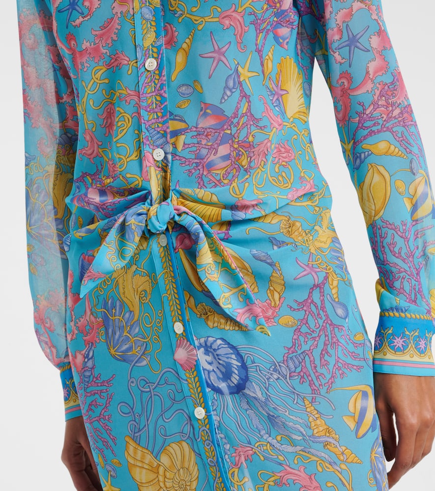 Printed semi-sheer shirt dress