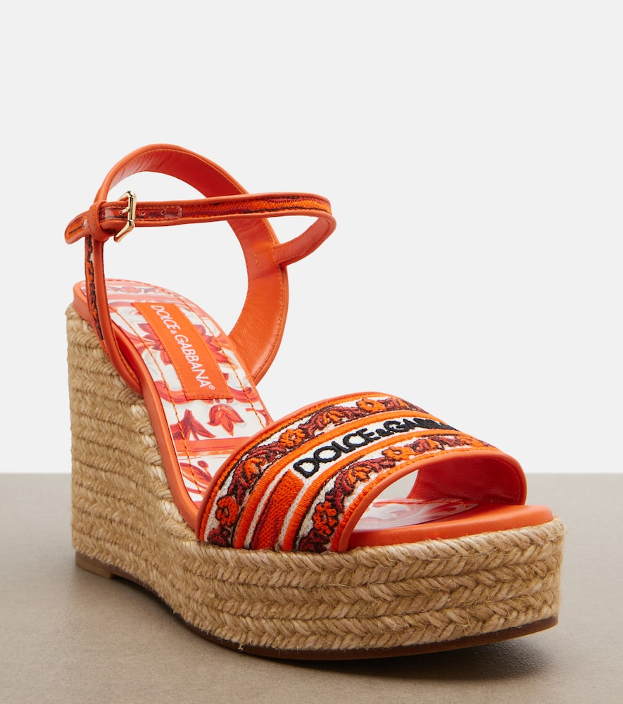 Floral embroidered espadrille wedges