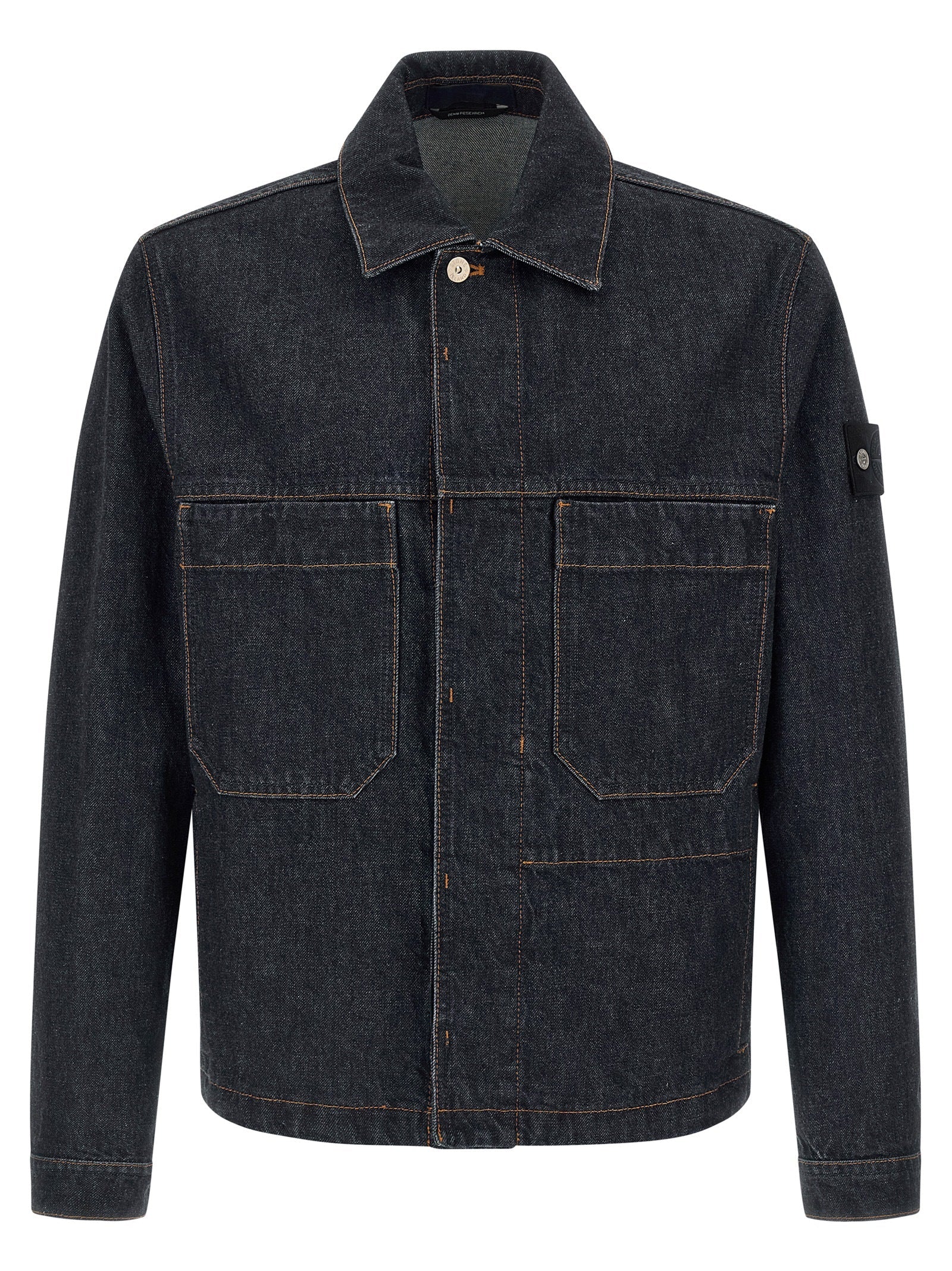 Denim Research Patch Chest Pocket Cotton Overshirt with Concealed Snap