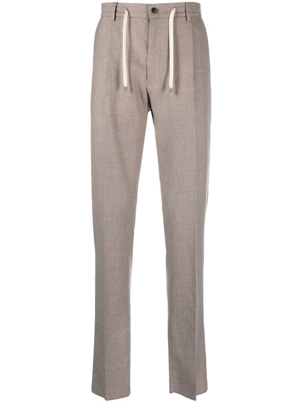 Wool Straight-Leg Trousers — Taupe