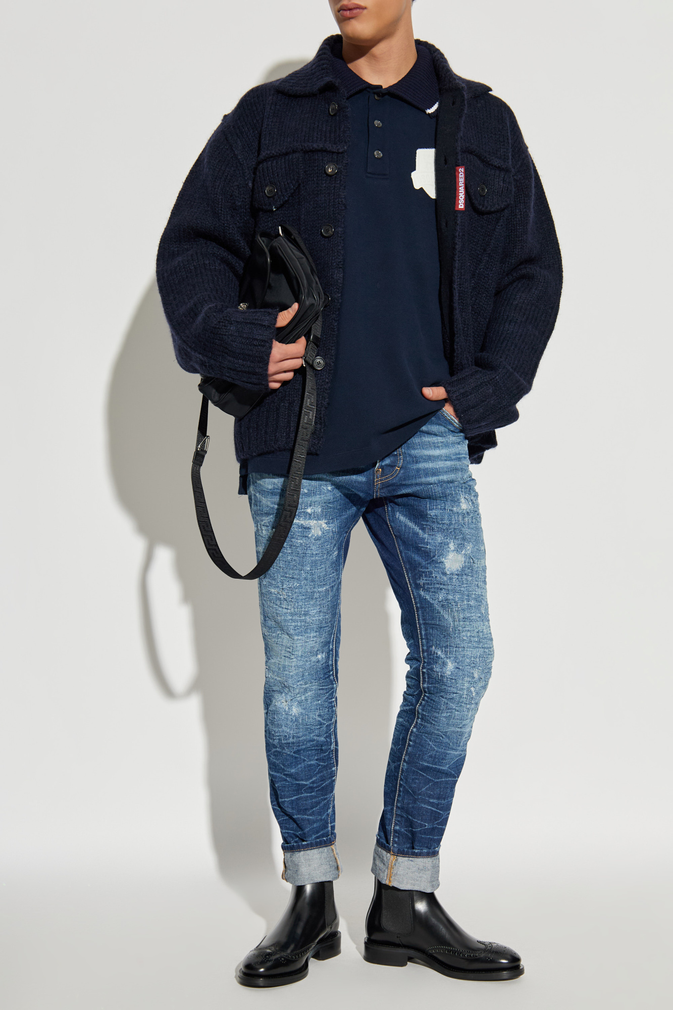 Wool Cardigan, Men's, Navy Blue
