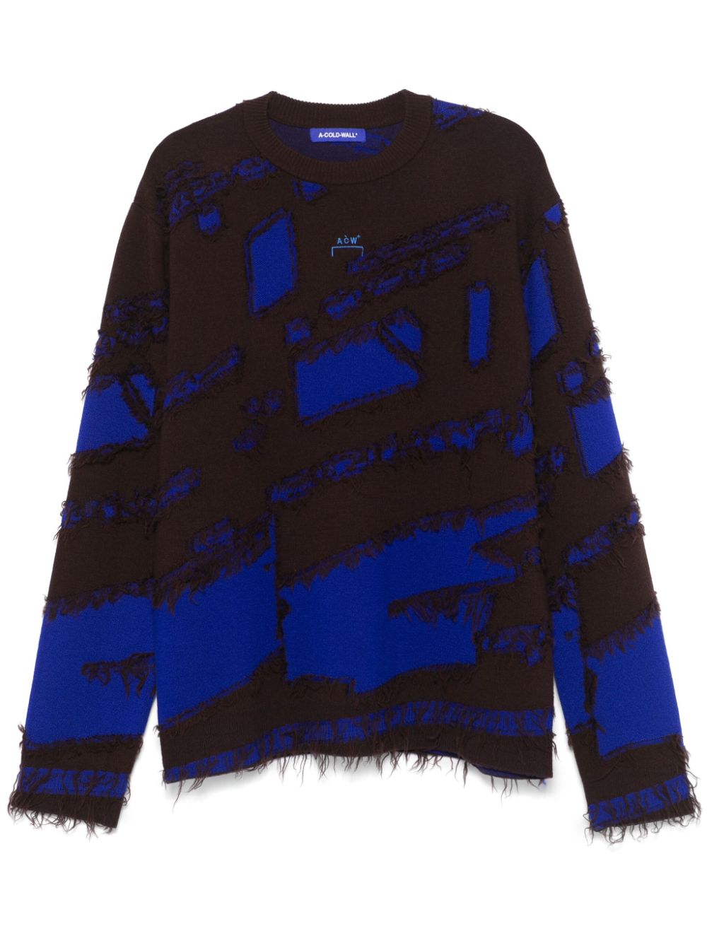 Frontage-knit crew neck sweater - Blue