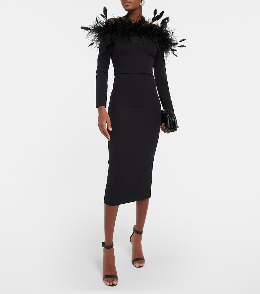 Feather-trimmed midi dress