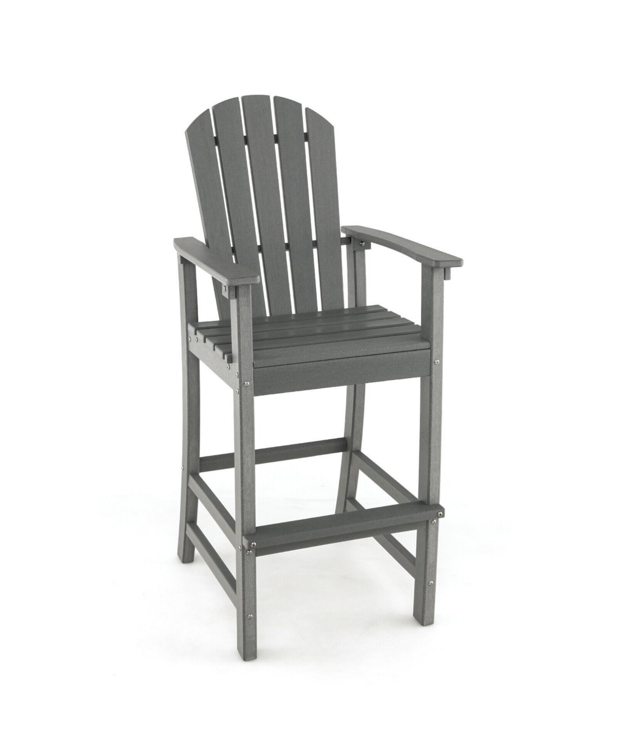 30 Inches Counter Height Outdoor Hdpe Bar Stool with Armrests and Footrest - Grey