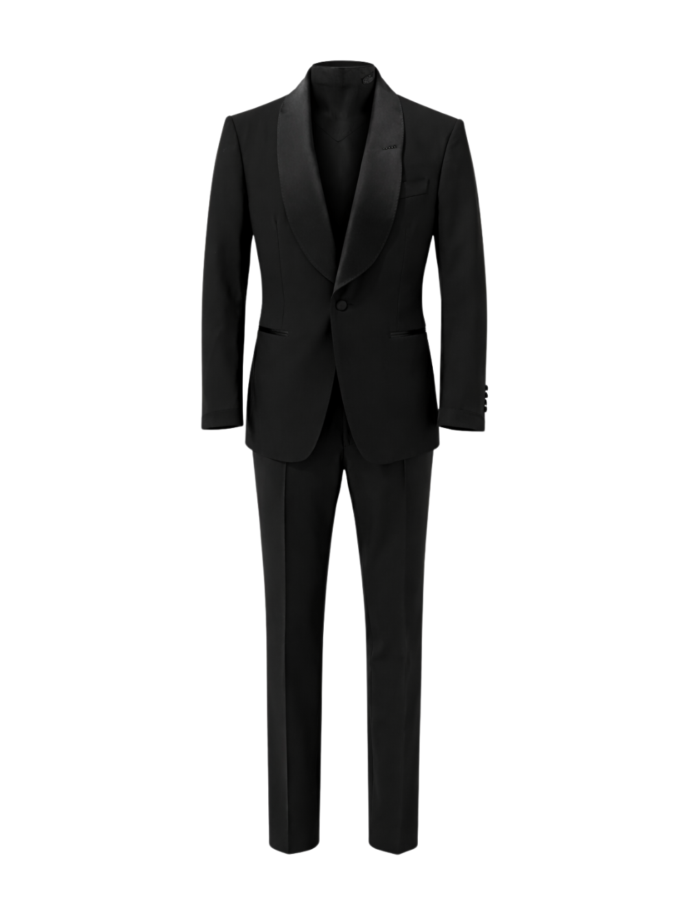 Satin-Trimmed Wool and Silk Pant Suit — Black