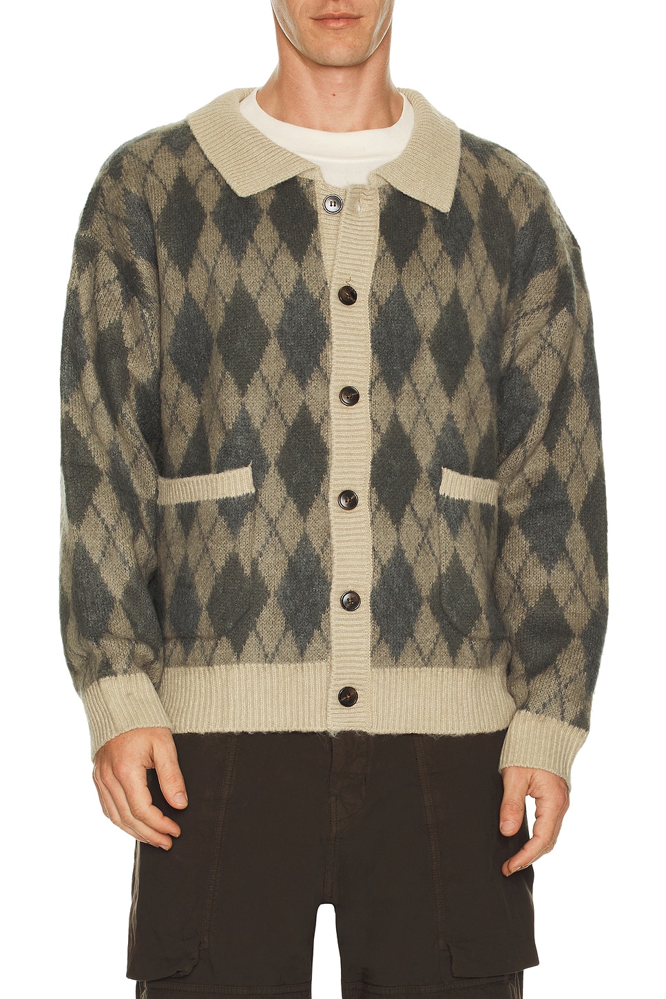 Found Wool Blend Argyle Sweater in Grayscale - Grey. M also in S, XL/1X
