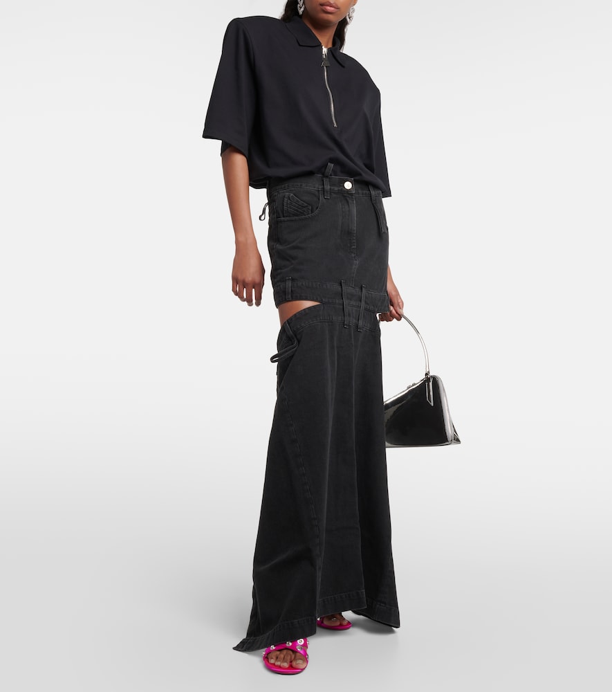 Deconstructed denim maxi skirt