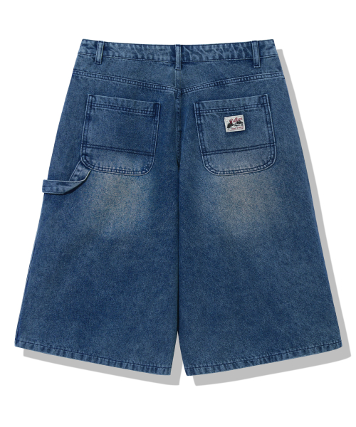 One-Tuck Track Washed Bermuda Denim Shorts_Deep Blue