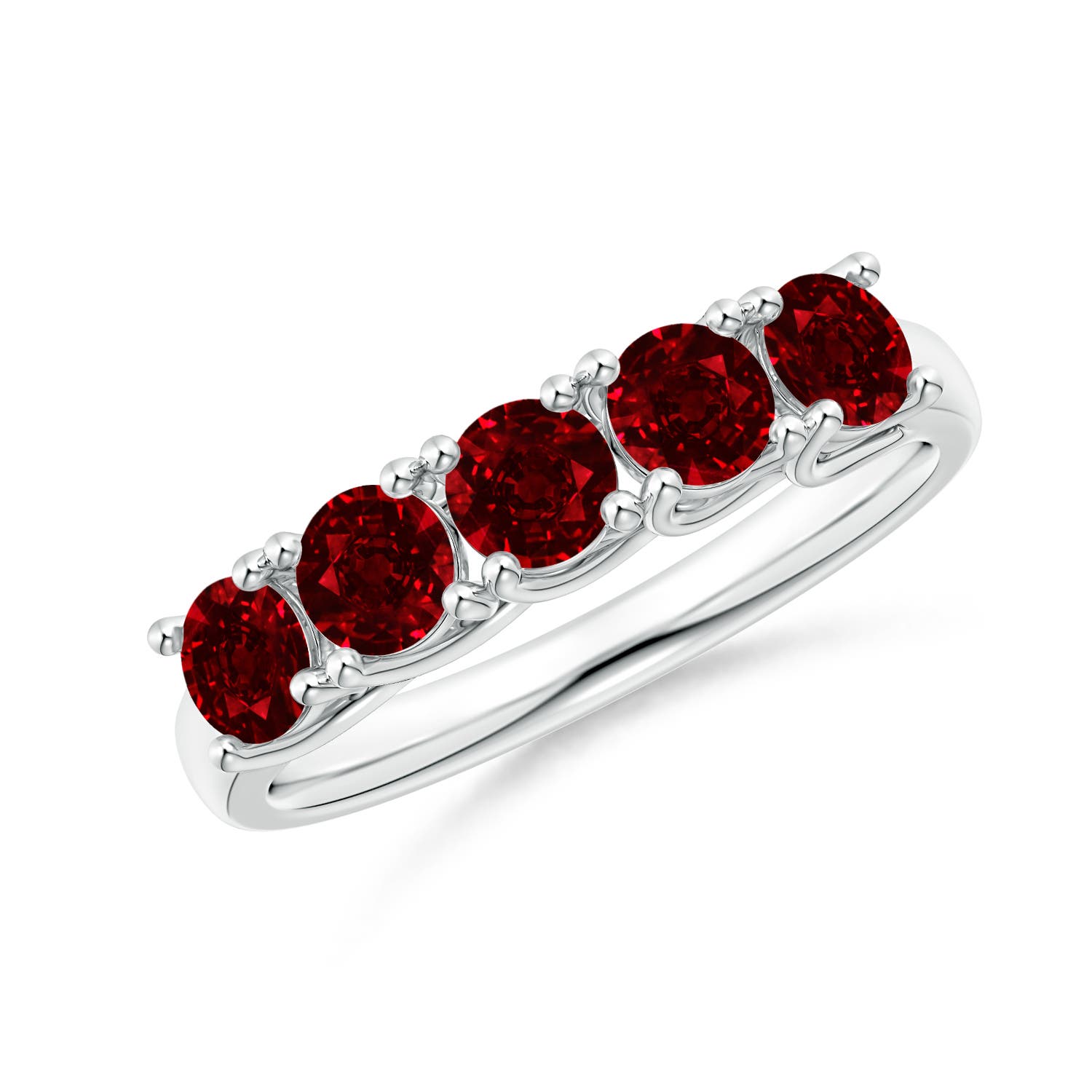 Angara 1.4 Carats Half Eternity Five Stone Ruby Wedding Band in 14K White Gold