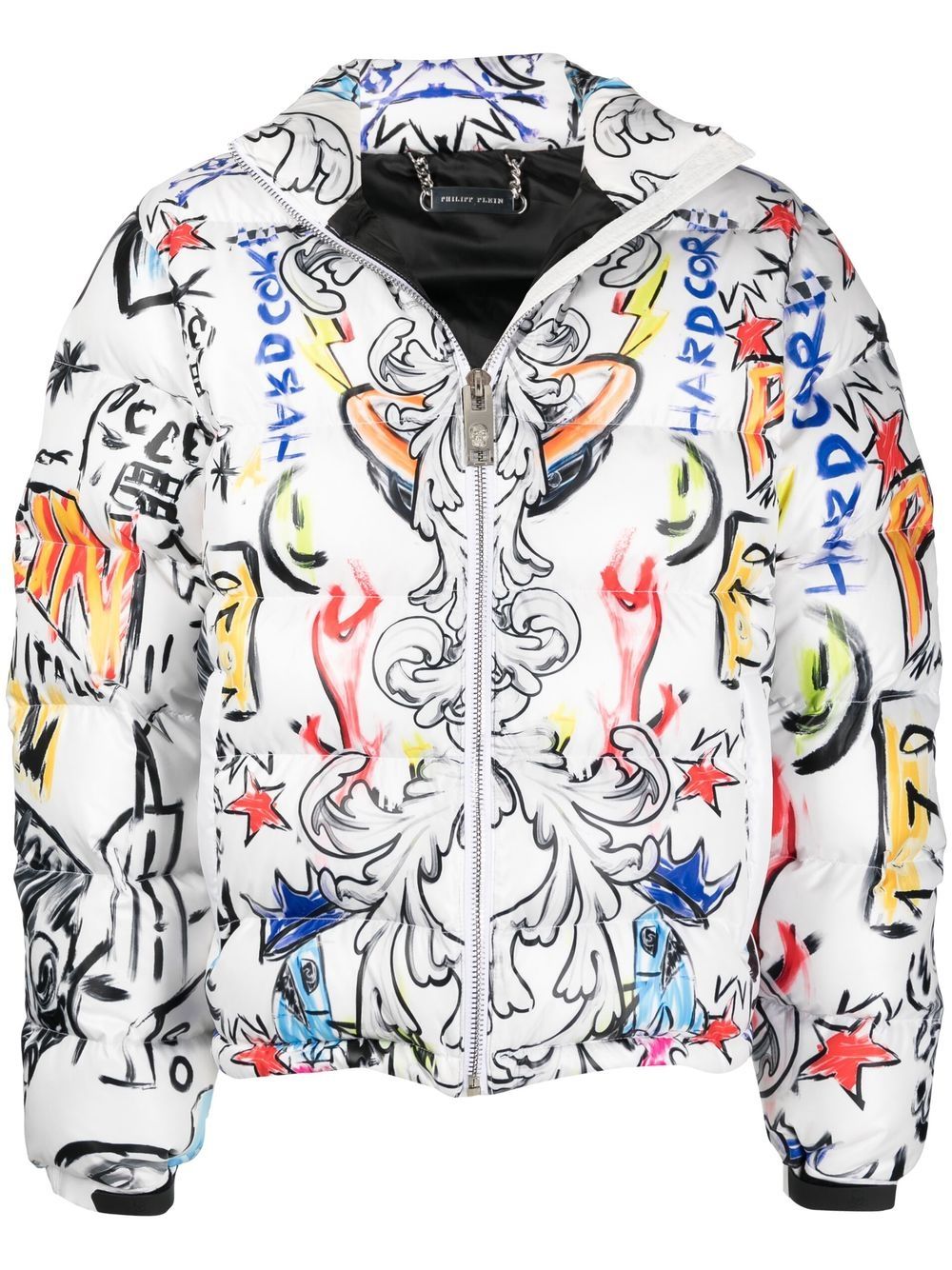 Skull and Plein print puffer jacket