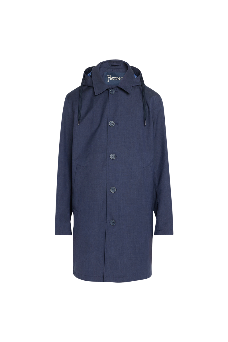 Wool-Blend Hooded Coat — Navy