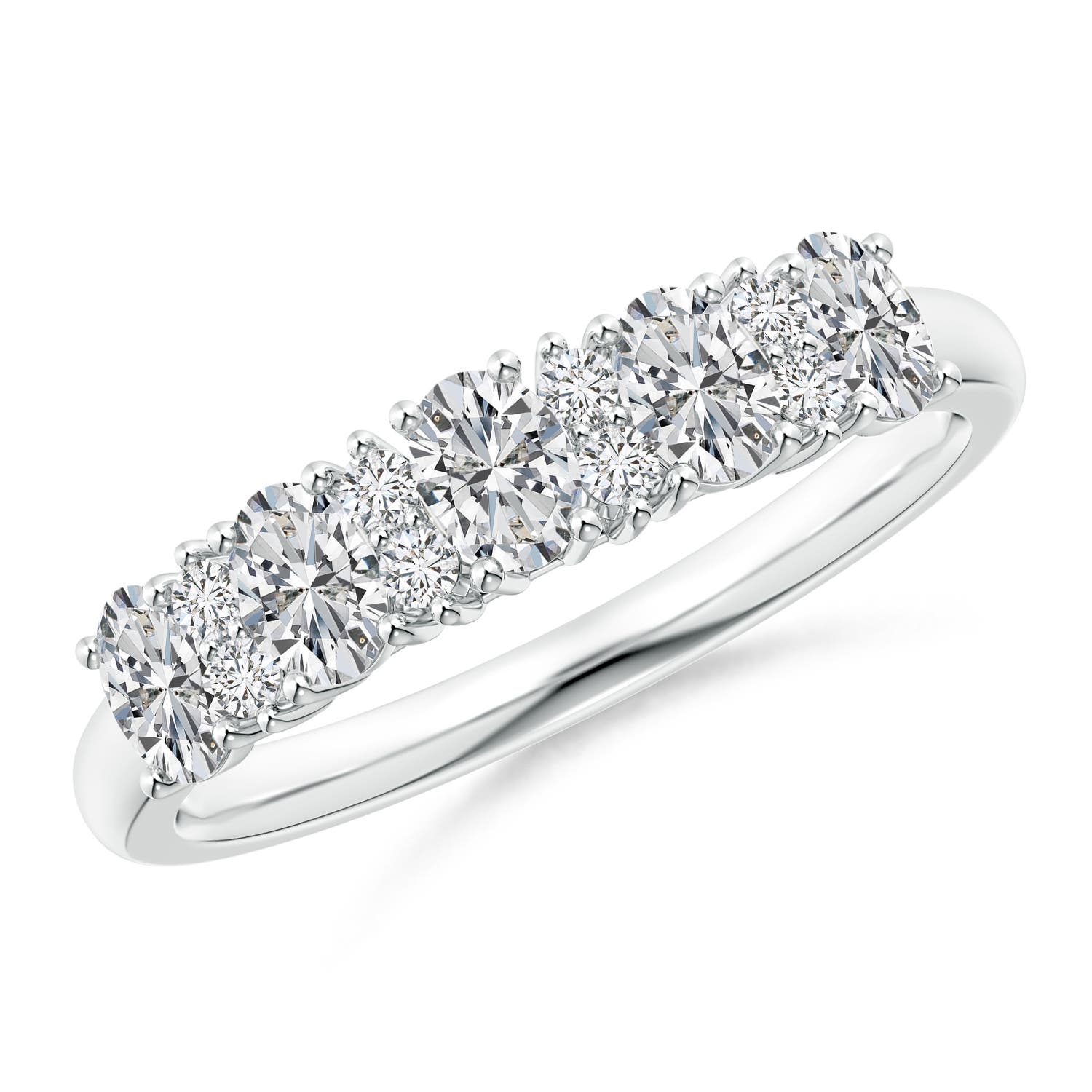 Angara 0.6 Carat Five Stone Oval Diamond Wedding Ring with Accents in 14K White Gold