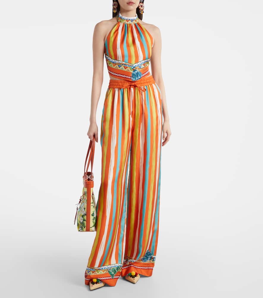 Striped halterneck silk top